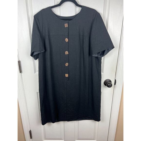 Positive Attitude Black Minimalist Linen Blend shift short sleeve Dress XL - Picture 7 of 8